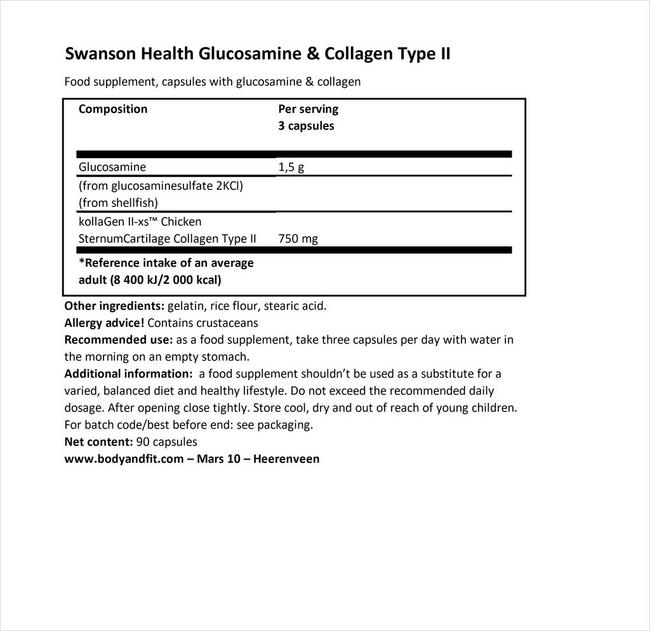 グルコサミン＆コラーゲン タイプII Nutritional Information 1