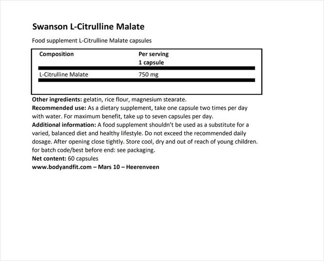 L-Citrulline Malate Complex 750mg Nutritional Information 1