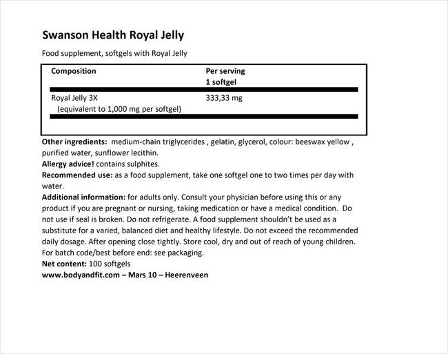 Royal Jelly Nutritional Information 1