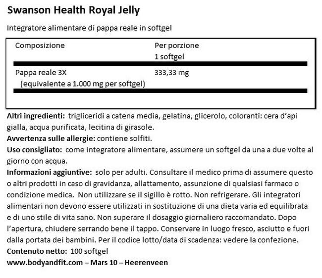 Royal Jelly Nutritional Information 1