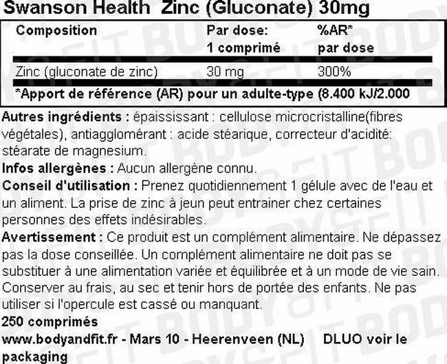 Zinc (Gluconate) 30mg Nutritional Information 1
