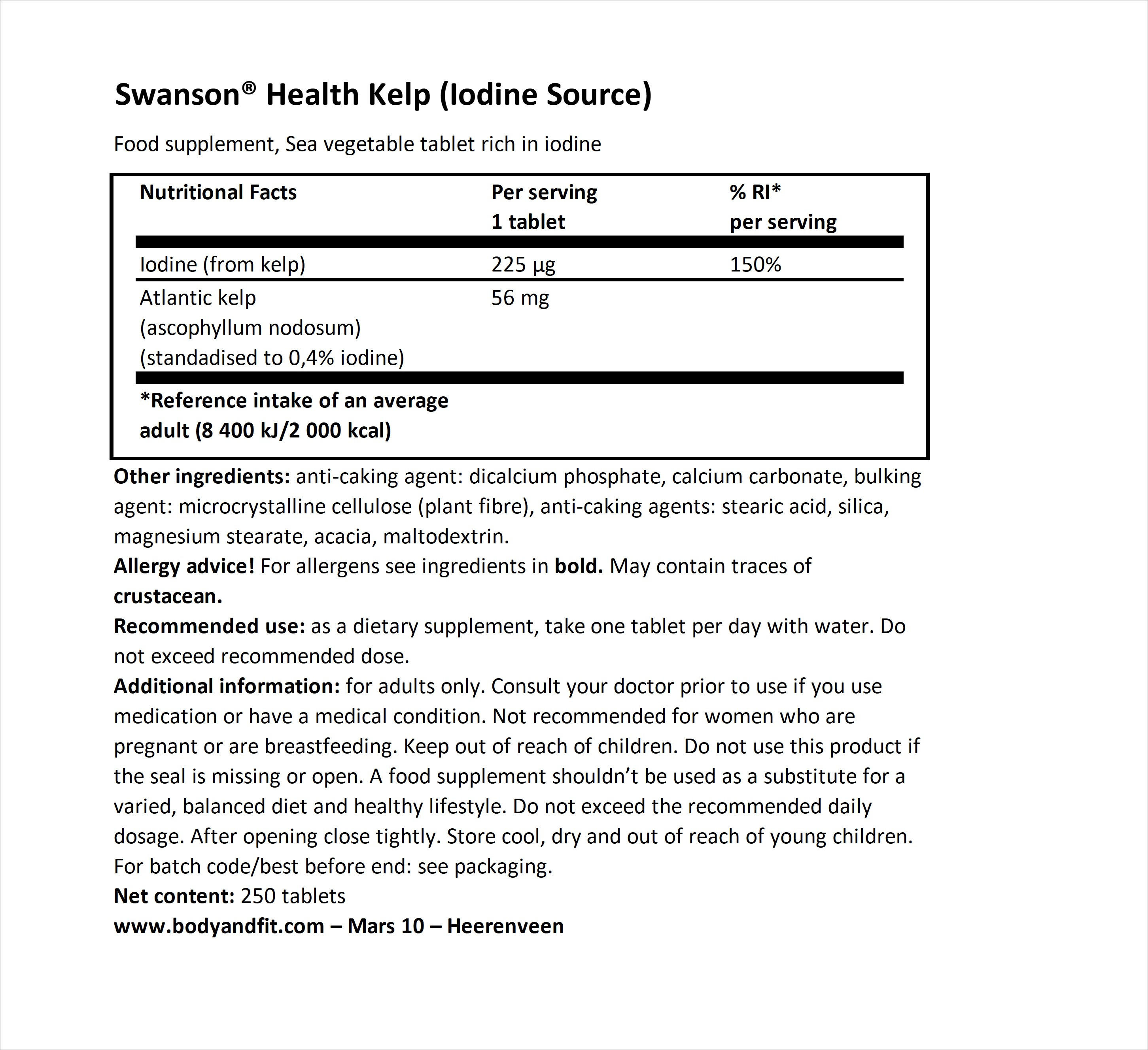 kelp iodine content