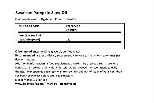 Pumpkin Seed Oil 1000mg Nutritional Information 1