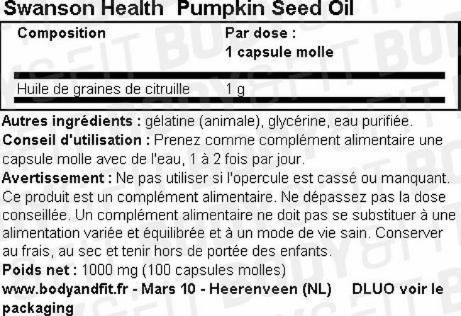 Huile de graines de courge 1000mg Nutritional Information 1