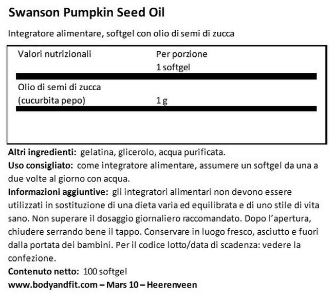 Olio di Semi di Zucca 1000 mg Nutritional Information 1