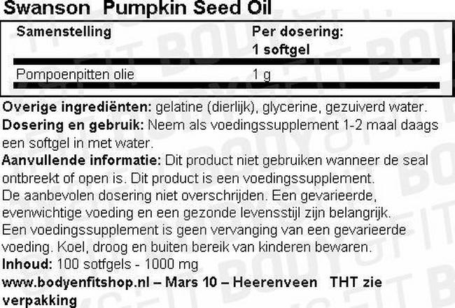 Pumpkin Seed Oil 1000mg Nutritional Information 1