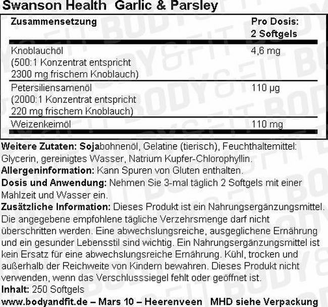 Garlic & Parsley Nutritional Information 1