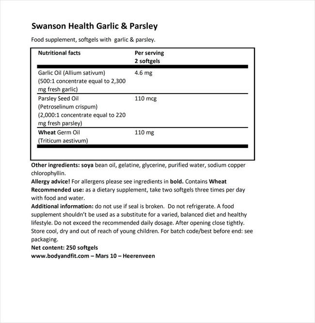 Garlic & Parsley Nutritional Information 1