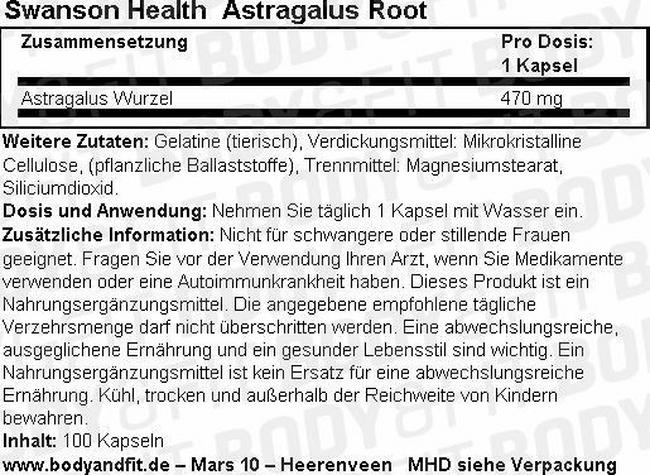 Astragalus Root 470 mg Nutritional Information 1