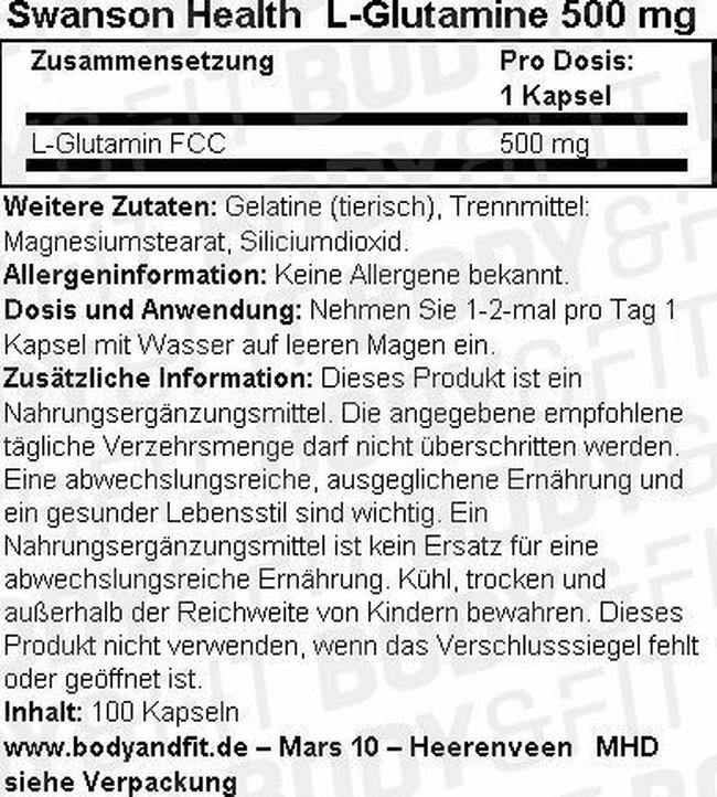 L-Glutamine Kapseln 500 mg Nutritional Information 1