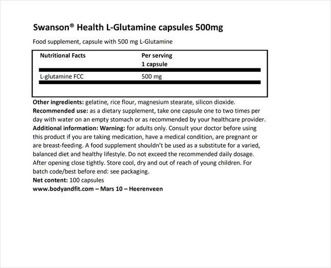 L- Glutamine capsules 500mg Nutritional Information 1