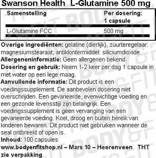 L-Glutamine en gélules 500mg Nutritional Information 1