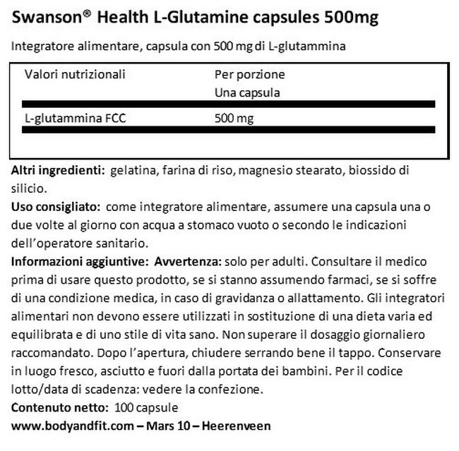 Capsule di L-Glutammina Nutritional Information 1