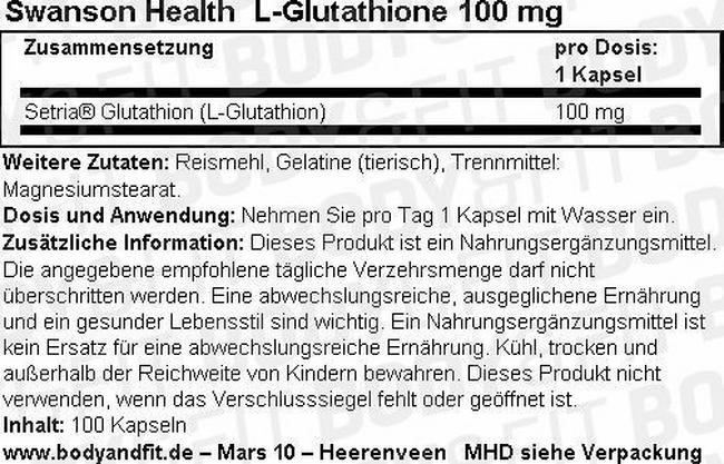 L-Glutathione 100mg Nutritional Information 1