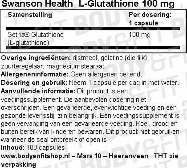 L-Glutathione 100mg Nutritional Information 1