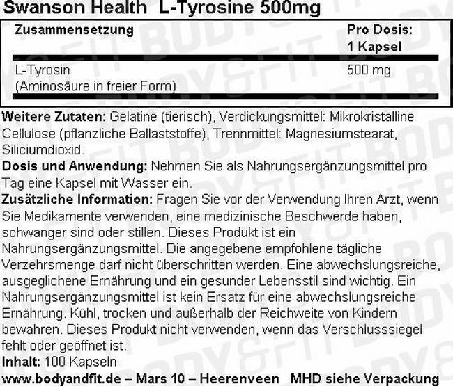 L-Tyrosine 500 mg Nutritional Information 1