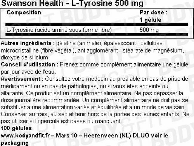 L-Tyrosine 500mg Nutritional Information 1