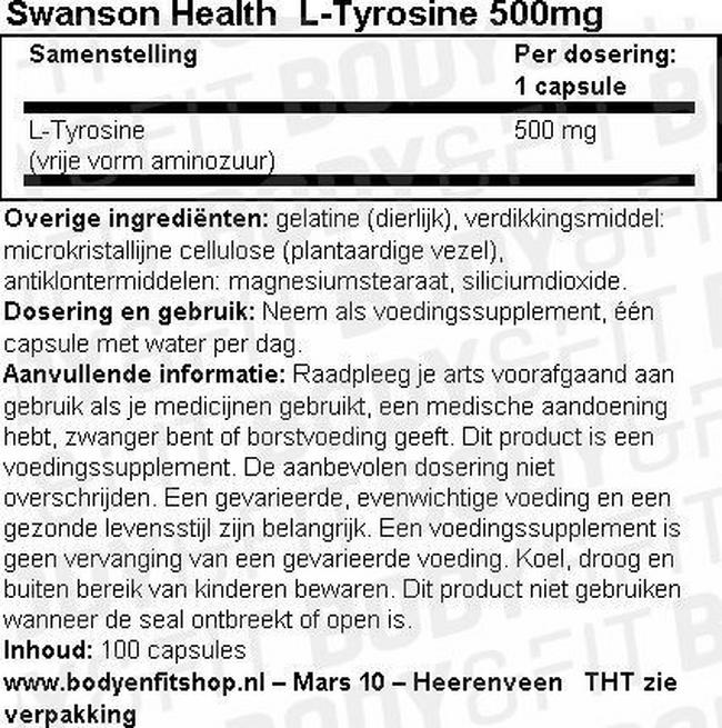 L-Tyrosine 500mg Nutritional Information 1