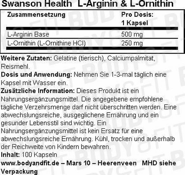 L-Arginine & L-Ornithine Nutritional Information 1