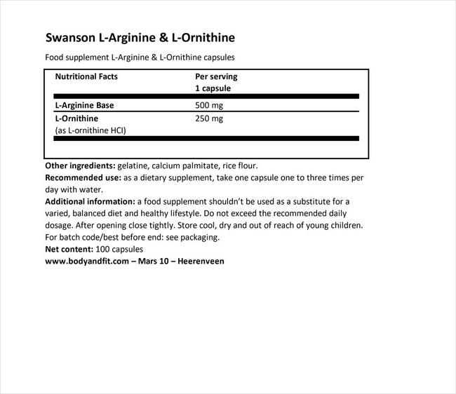 L-Arginine & L-Ornithine Nutritional Information 1