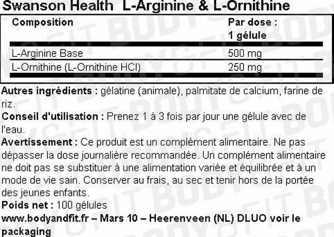 Complément alimentaire L-Arginine & L-Ornithine Nutritional Information 1