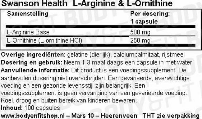 Complément alimentaire L-Arginine & L-Ornithine Nutritional Information 1