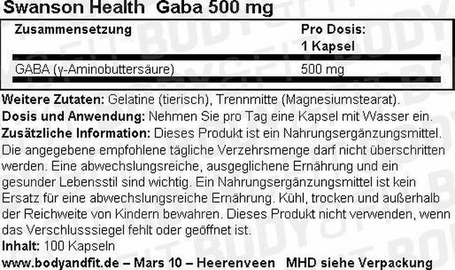 Gaba 500 mg Nutritional Information 1