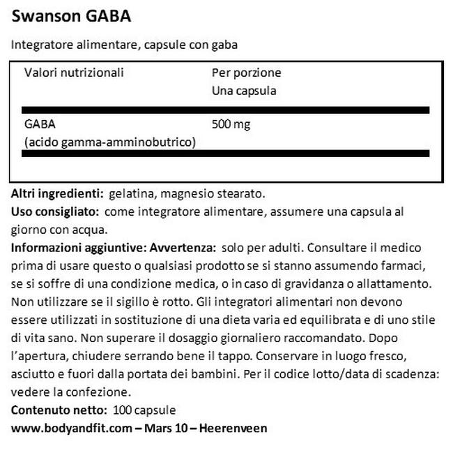 Gaba 500 mg Nutritional Information 1