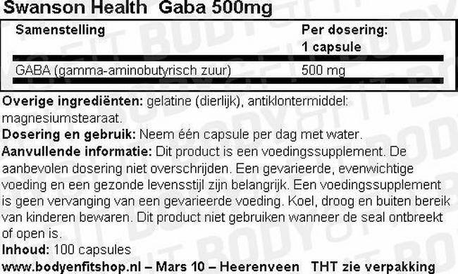 Gaba 500mg Nutritional Information 1