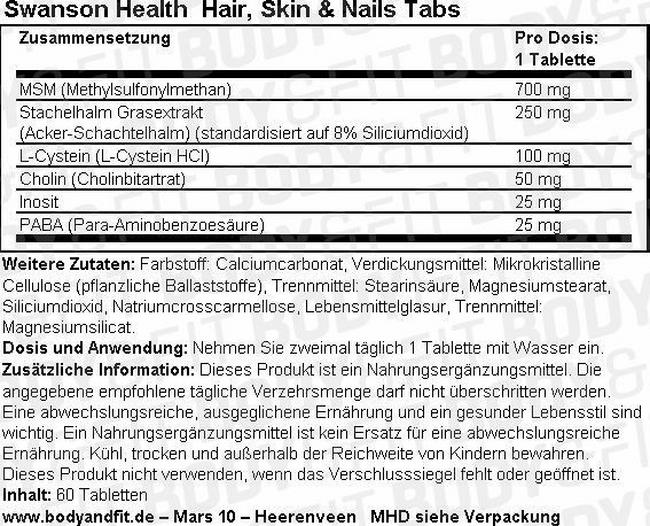 Capsule Capelli, Pelle e Unghie Nutritional Information 1