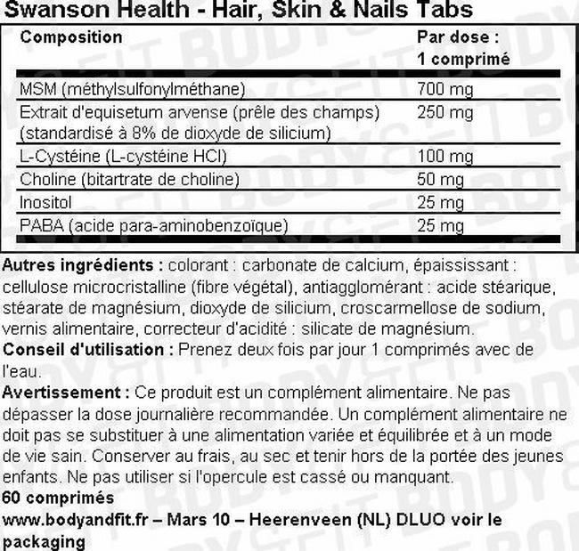 Hair, Skin & Nails Tabs Nutritional Information 1
