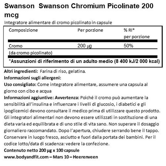 Chromium Picolinate 200 mcg Nutritional Information 1