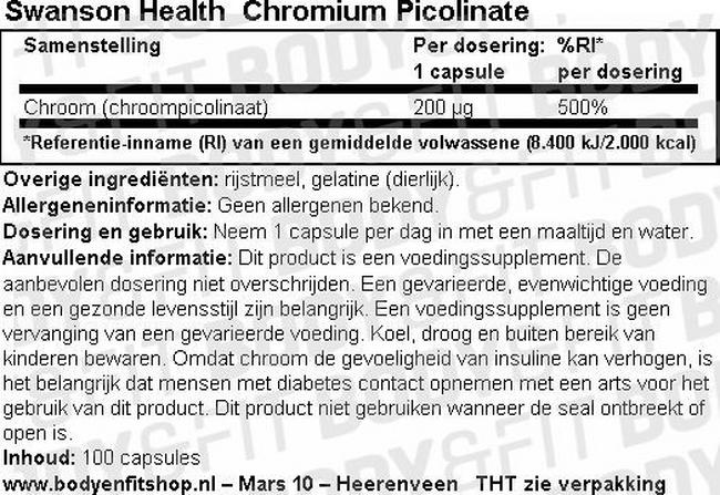 Chromium Picolinaat 200mcg Nutritional Information 1