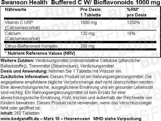 Buffered C mit Bioflavonoiden Nutritional Information 1