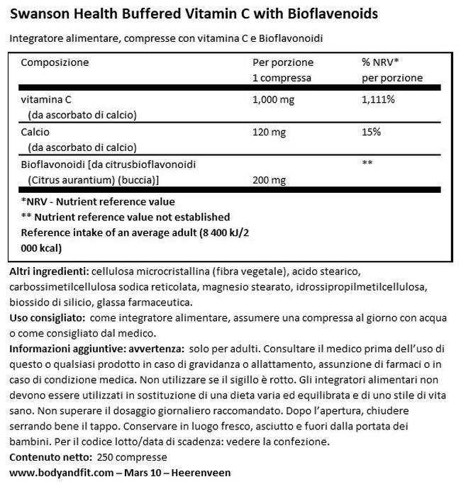 Buffered C W/Bioflavonoids 1000 mg Nutritional Information 1