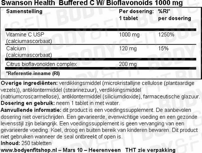 Buffered C W/Bioflavonoids 1000mg Nutritional Information 1