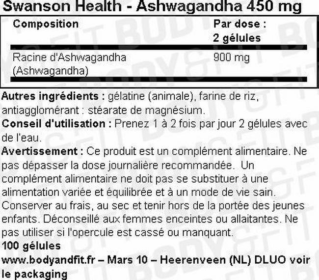 Ashwagandha 450mg Nutritional Information 1