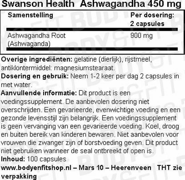 Ashwagandha 450mg Nutritional Information 1