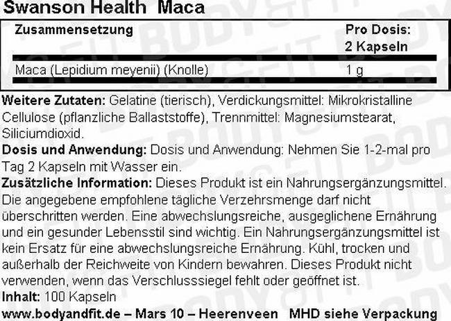 Full Spectrum Maca 500mg Nutritional Information 1
