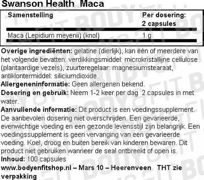 Full Spectrum Maca 500mg Nutritional Information 1