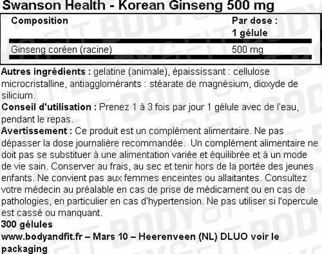 Korean Ginseng 500mg Nutritional Information 1