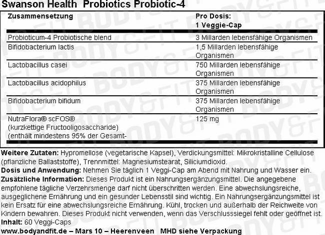 Probiotics Probiotic-4 Nutritional Information 1