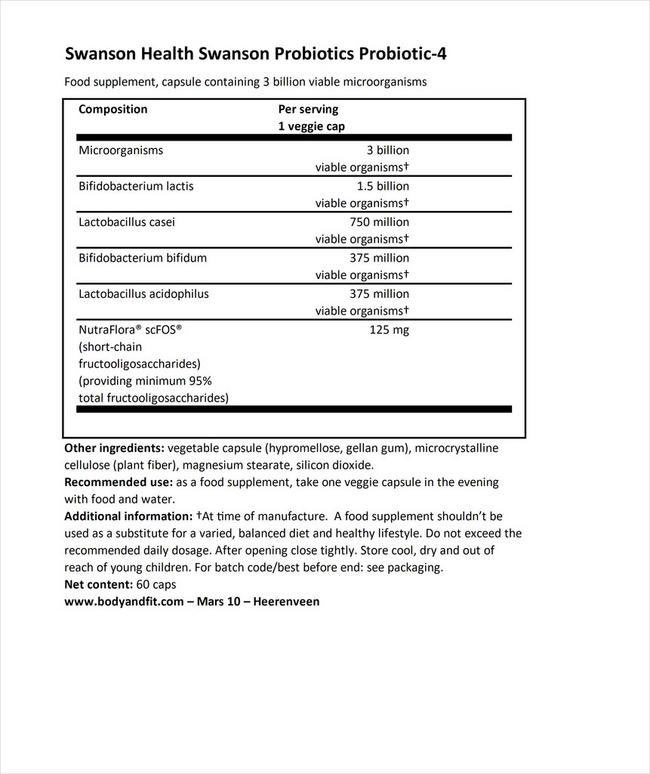 Probiotics Probiotic-4 Nutritional Information 1