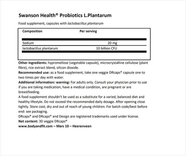 Probiotics L.Plantarum Nutritional Information 1