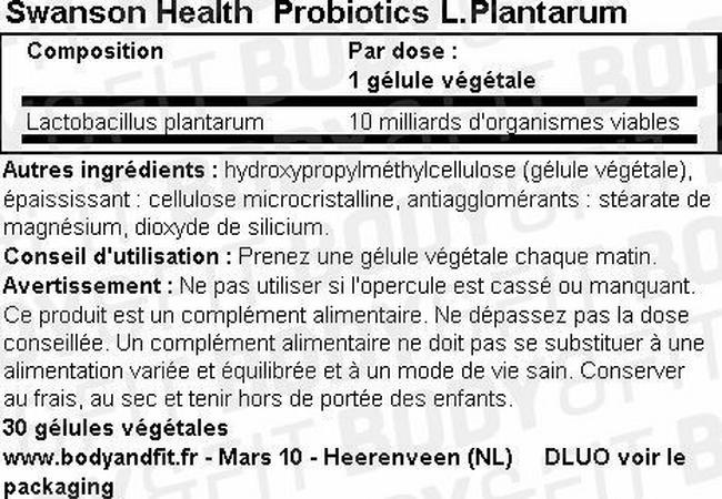 Gélules Probiotics L. Plantarum Nutritional Information 1