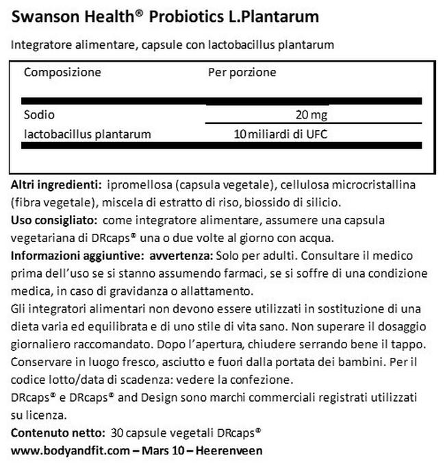 Probiotics L.Plantarum Nutritional Information 1