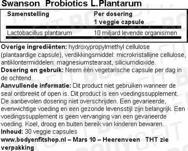 Probiotics L.Plantarum Nutritional Information 1