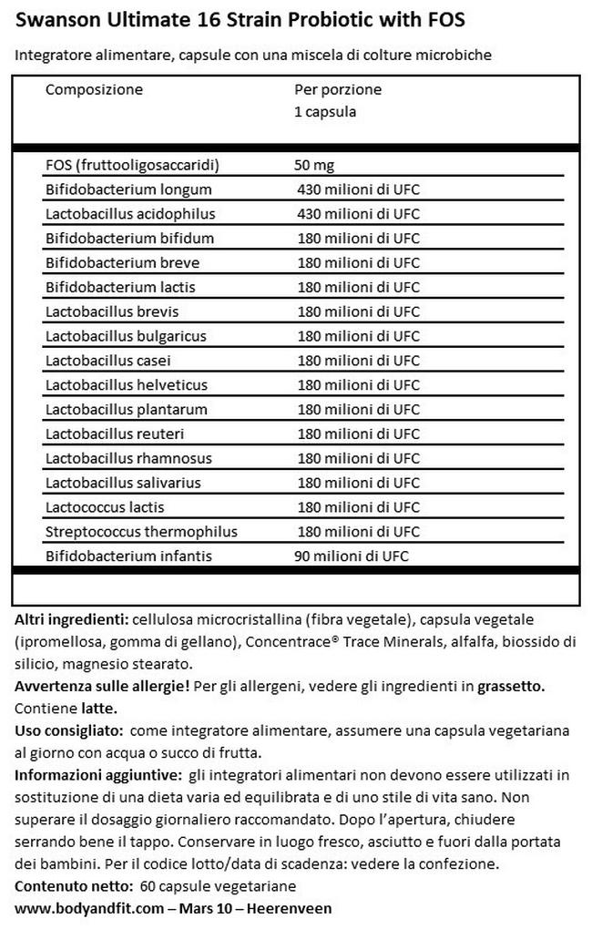 Probiotic Ultimate 16 Strain Probiotic Nutritional Information 1