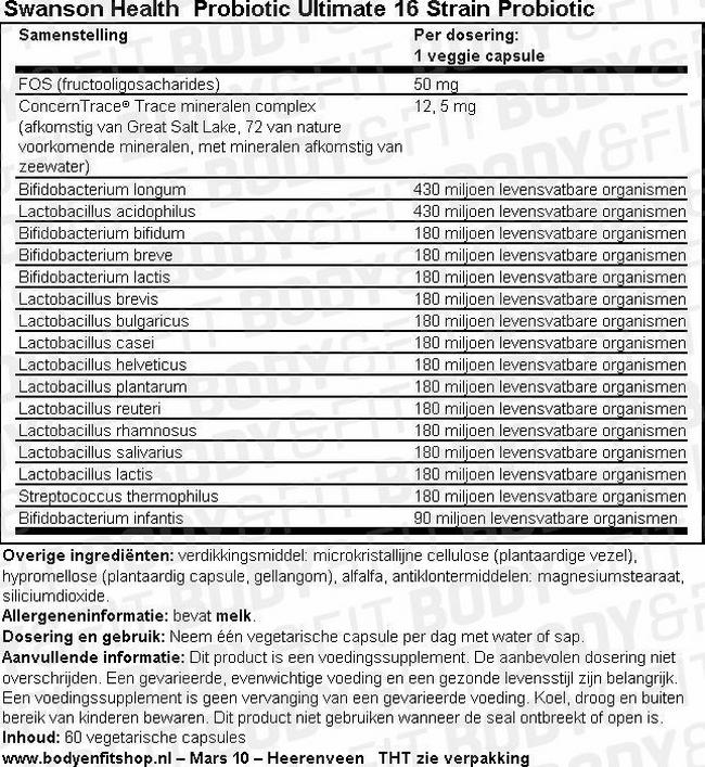 Probiotic Ultimate 16 Strain Probiotic Nutritional Information 1