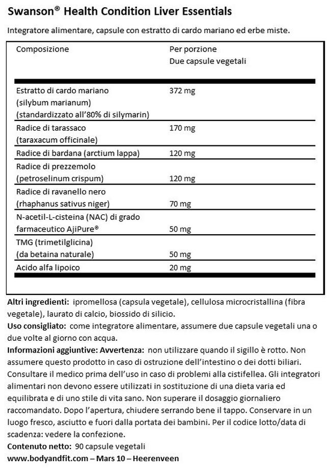 Condition Liver Essentials Nutritional Information 1
